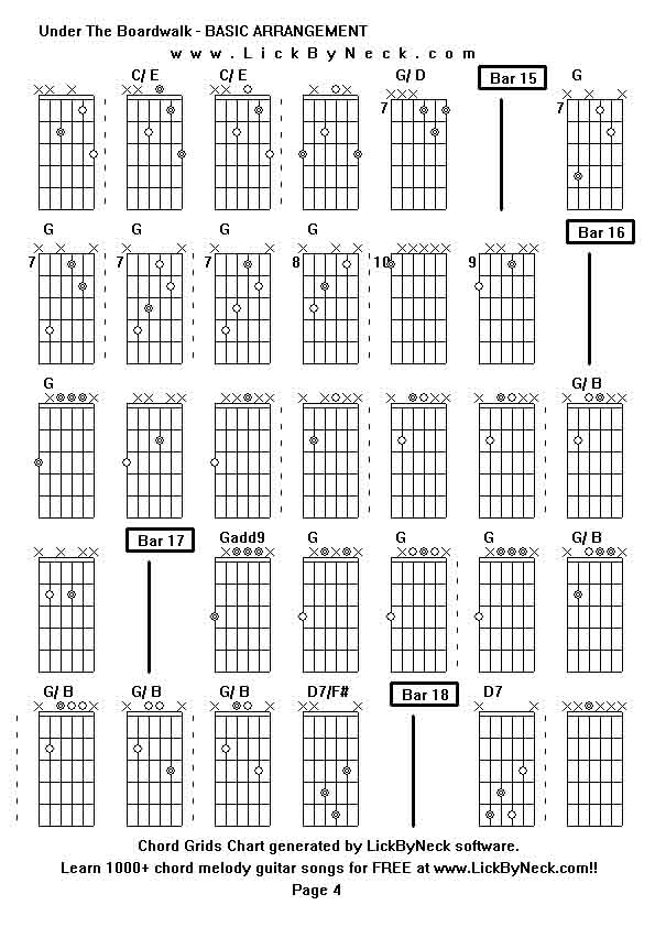 Chord Grids Chart of chord melody fingerstyle guitar song-Under The Boardwalk - BASIC ARRANGEMENT,generated by LickByNeck software.